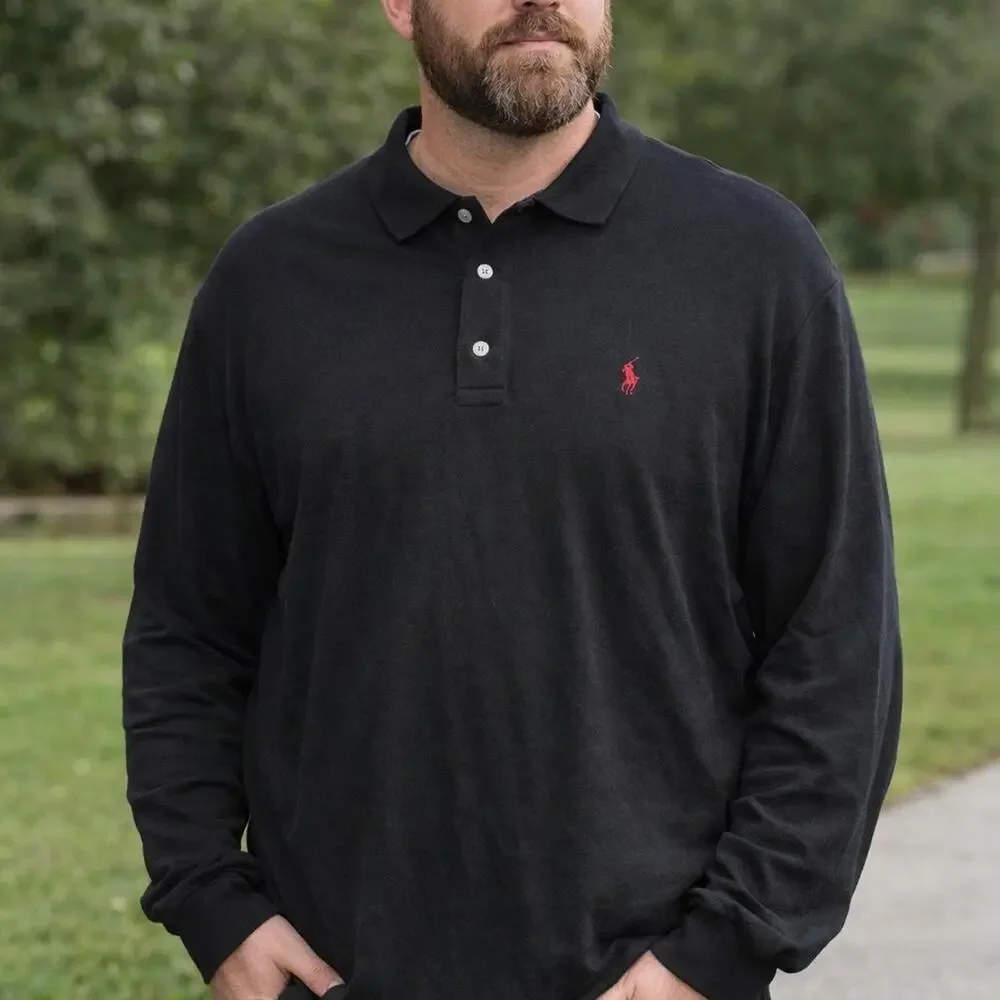 Polo Ralph Lauren Black Long Sleeve Polo Shirt XXL Classic Red Pony Logo